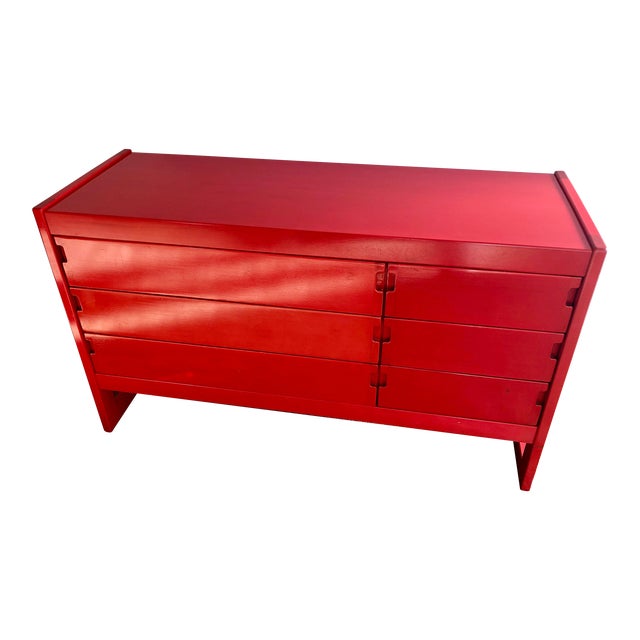1970s Red Six Drawer Modern Dresser For Sale