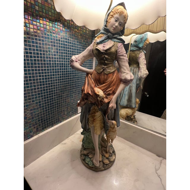 Mid 19th Century Mid 19th Century Mid Century Modern Ceramic Lamp Mary With Lamb For Sale - Image 5 of 9