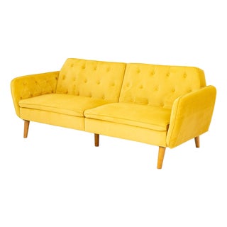 Contemporary Yellow Velvet Upholstered Convertible Sofa For Sale