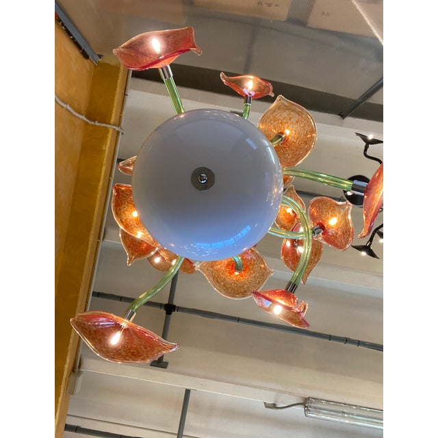 Red Contemporary Flowers Murano Glass Cascade Chandelier For Sale - Image 8 of 13