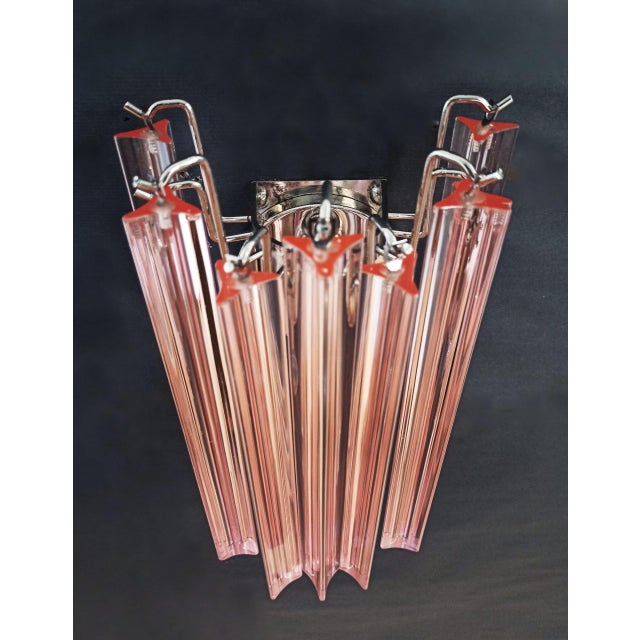 Pair of Murano Wall Sconces 9 Pink Triedri For Sale - Image 12 of 12