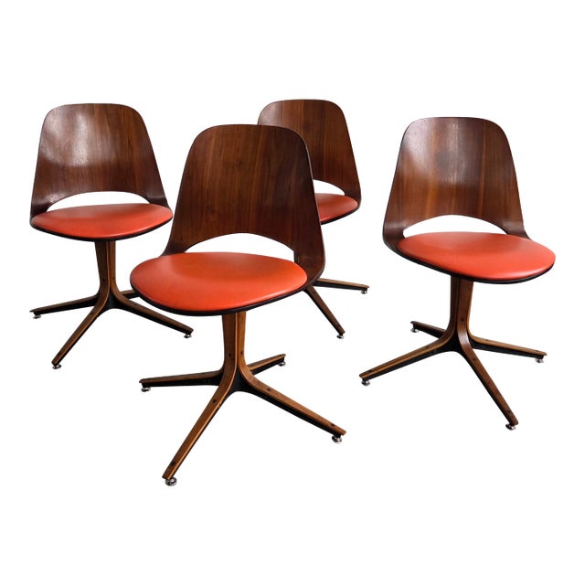 1960s Bentwood Dining Chairs Attributed to George Mulhauser for Plycraft, Set of 4 For Sale