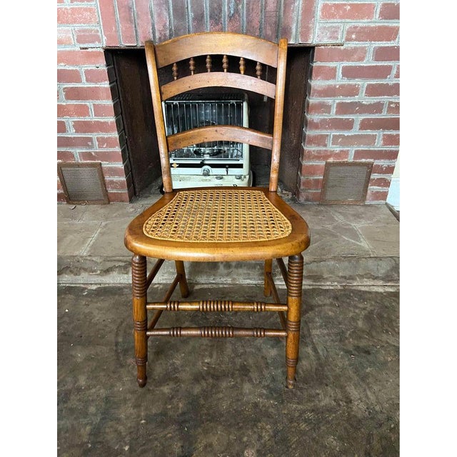 Wood Set of 4 Antique Victorian Eastlake Style Ladderback Cane Dining Chairs For Sale - Image 7 of 11