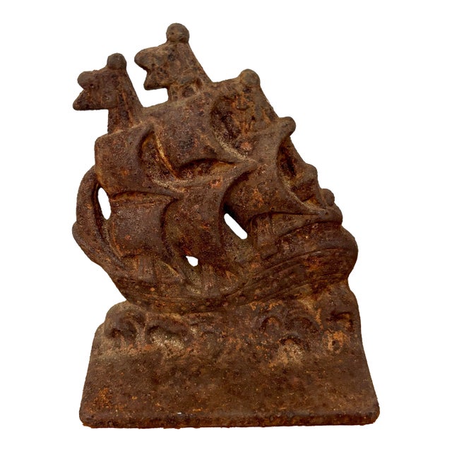 Antique New England Nautical Clipper Ship Cast Iron Doorstop For Sale