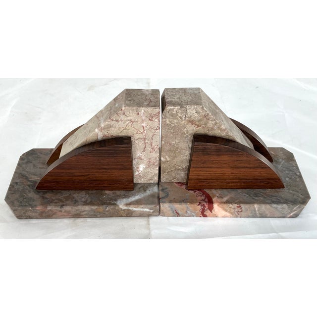 Great pair of 1910-30 French Deco marble and rosewood bookends