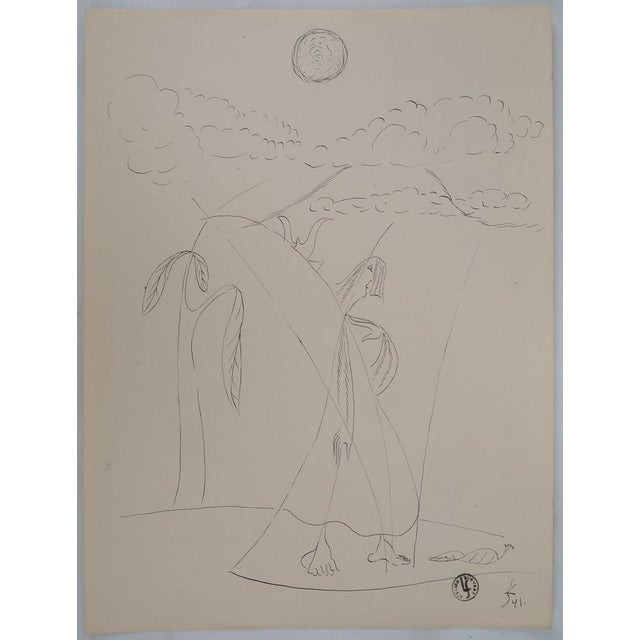Léopold Survage, Flower Woman and the Volcano Island, 1941, Original Drawing For Sale - Image 6 of 6