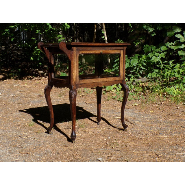 Antique Solid Oak Vitrine Cabinet Serving Bar Tea Cart Trolley For Sale - Image 15 of 18