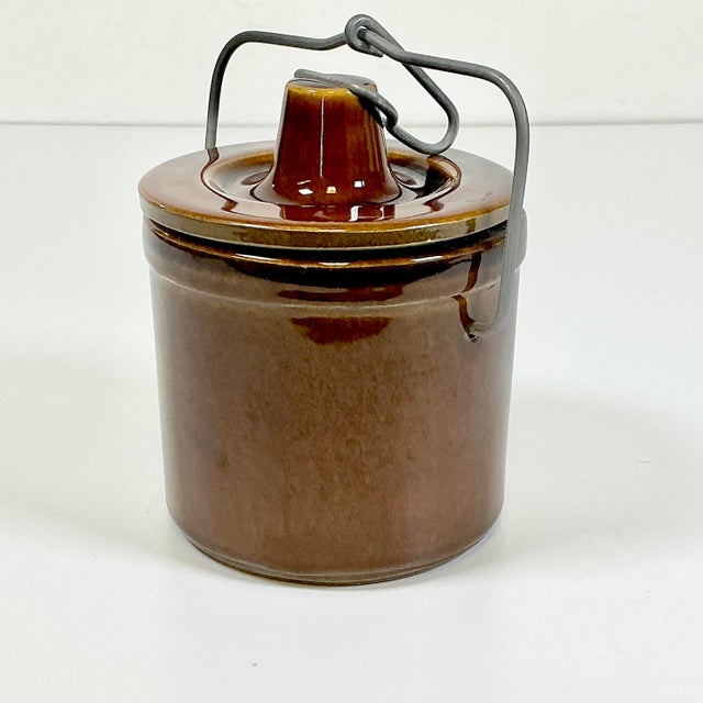 Antique French Rustic European Medium Brown Glazed Crock With Steel Lid Lock. For Sale - Image 6 of 10