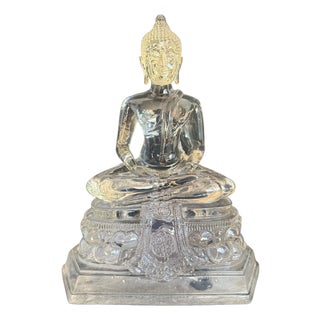 1970s Lucite Buddha Figure on Lotus Throne Pedestal For Sale