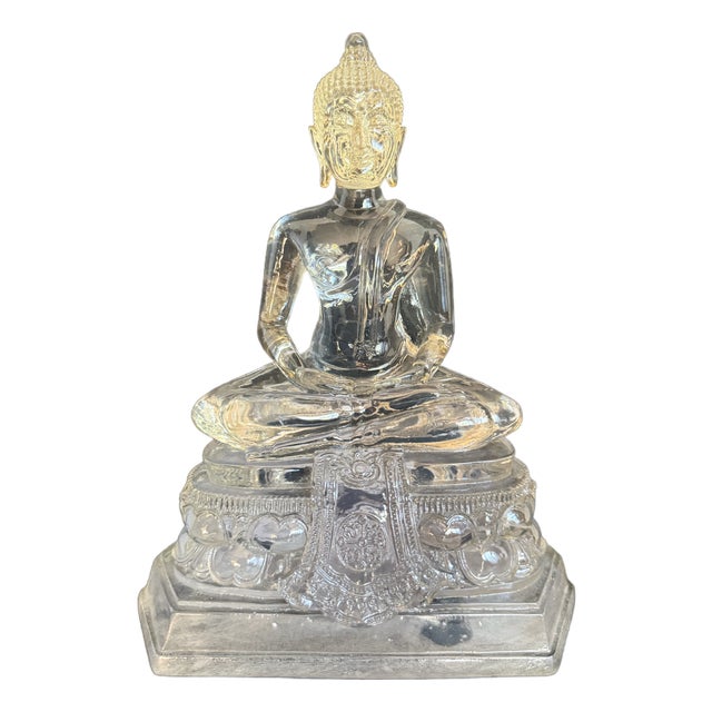 1970s Lucite Buddha Figure on Lotus Throne Pedestal For Sale