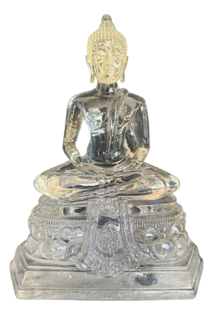 1970s Lucite Buddha Figure on Lotus Throne Pedestal