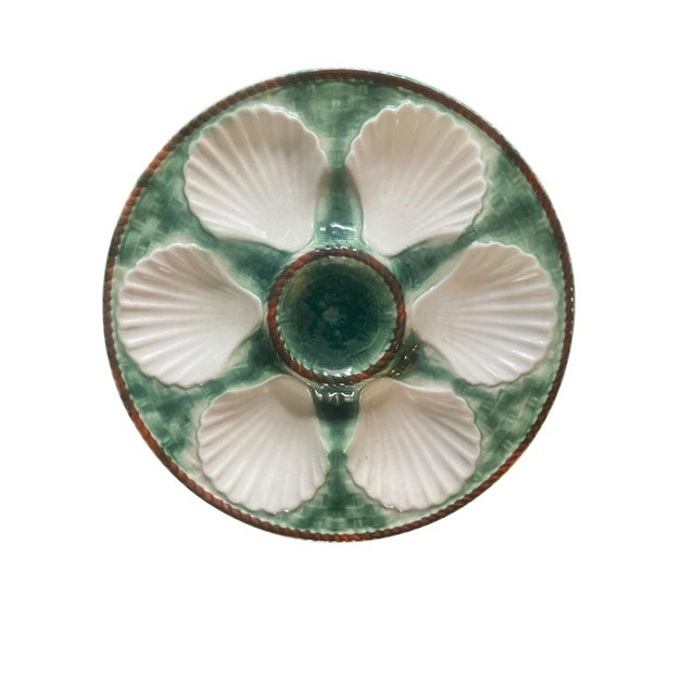 French 1950s French Majolica Oyster Plates Set of 4 For Sale - Image 3 of 6