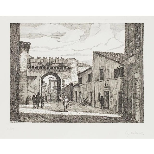 Giuseppe Malandrino - Rome-port Settimiana - Original Etching - 1970s For Sale
