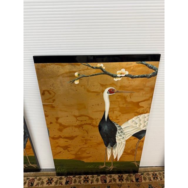 Japanese Cranes by a Stream, Quadriptych For Sale - Image 10 of 12