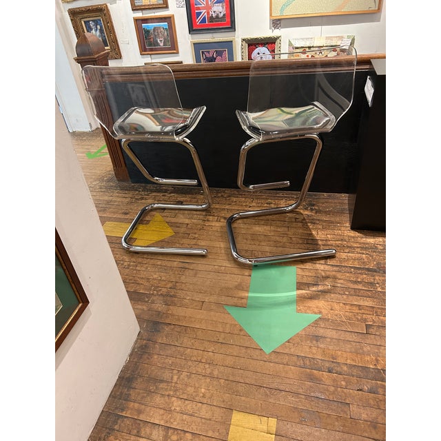 Lucite and Black Patent Leather Designer Luigi Bardini Bar Stools -a Pair For Sale - Image 15 of 15