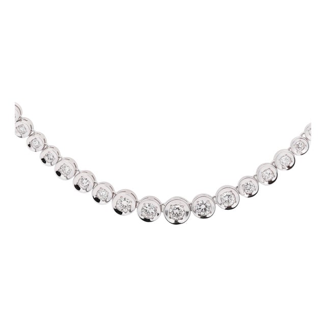 3 Carat Graduated Thick Bezel Diamond Platinum Tennis Necklace For Sale