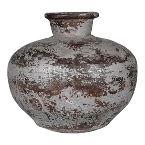1980s 12” Round Rustic Distressed Water Vessel Vase