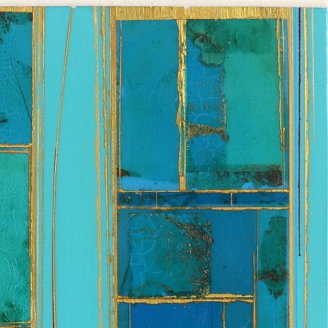 Contemporary Original Turquoise Blue and Gold Mixed Media Artwork "Elements No.13" by Alexander Eulert For Sale - Image 3 of 10