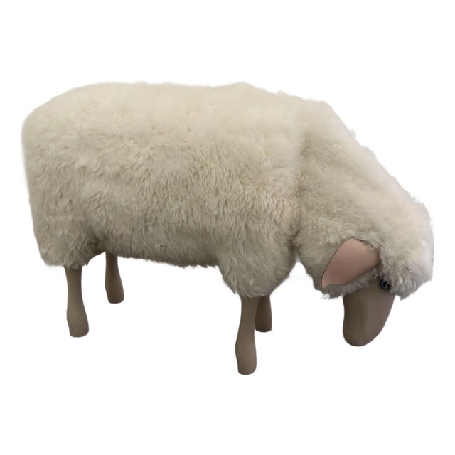 Lalanne Style Life-Size Carved Wood and Sheepskin Sheep Stool or Statue For Sale