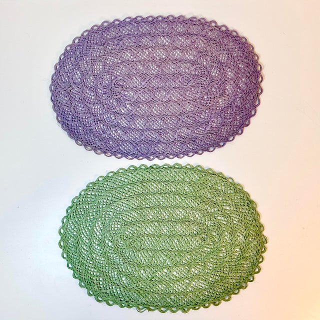 Lavender Mid-Century Boho Chic Costal Arts & Crafts Straw Placemats - Set of 8 - Easter For Sale - Image 8 of 8