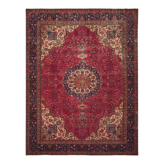 1970s Vintage Persian Handmade Wool 9x12 Red Area Rug For Sale