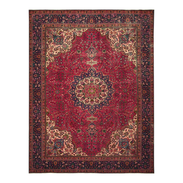 1970s Vintage Persian Handmade Wool 9x12 Red Area Rug For Sale
