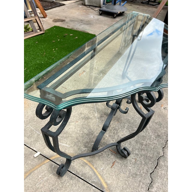 1970s French Ironwork Console Table With Glass Top For Sale - Image 4 of 6