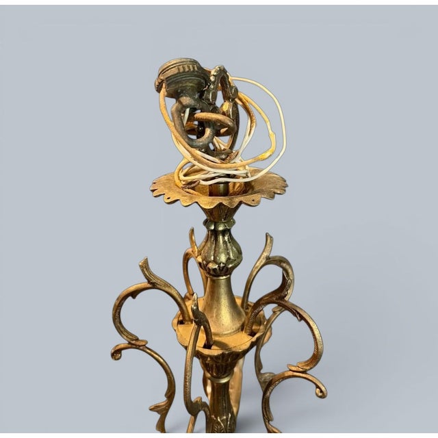 Brass Vintage Hollywood Regency Brass Chandelier 5 Light-Gothic Spanish Revival-as Is For Sale - Image 8 of 11