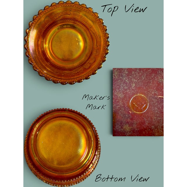 Orange Antique Northwood Peacock at the Fountain Marigold Carnival Art Glass Berry Bowl For Sale - Image 8 of 11