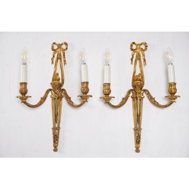 New Luminaire d'Art Lucien Gau Louis XVI Style Gilt Sconces Large, a Pair For Sale In New York - Image 6 of 6
