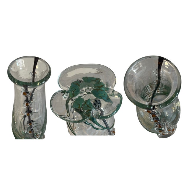 Art Glass Vase With Textural Applied Floral Grass Design For Sale - Image 18 of 18