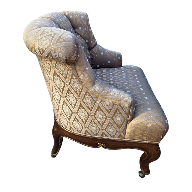 Traditional 1990s Marge Carson Boudoir Lounge Accent Chair French Tuffed Wingback Armchair Regency For Sale - Image 3 of 14