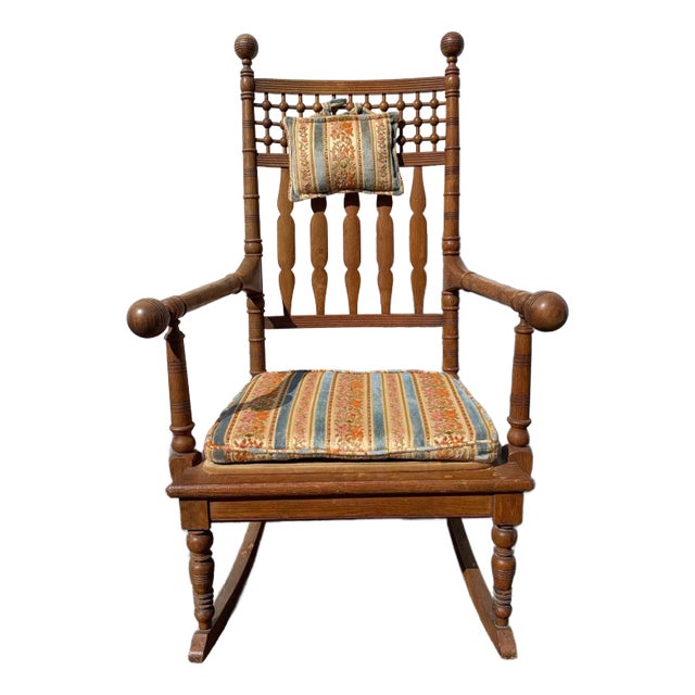Early 20th Century Antique Rocking Chair Wood Spindle For Sale