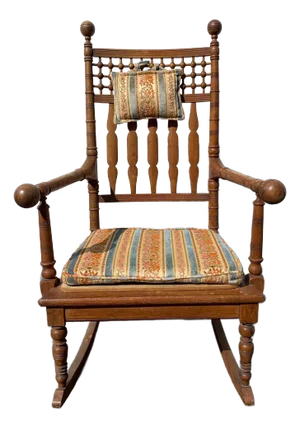 Early 20th Century Antique Rocking Chair Wood Spindle