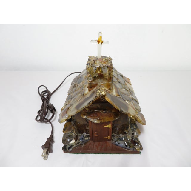 Vintage Agate Stone Church Lamp with Music Box – Wedding Chapel Diorama Sculpture Circa - 1970's Unusual and visually...
