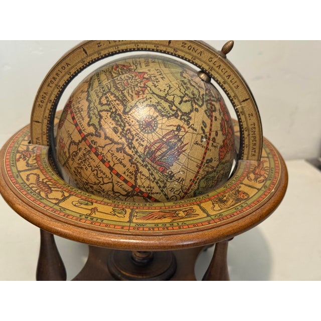 Vintage Made in Italy Old World Wooden Desk Globe W/ Stand Astrology Design 11”t For Sale In Phoenix - Image 6 of 12