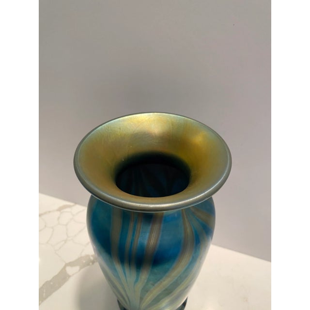 Late 20th Century Lundberg Studios Hand Blown Royal Zebra Large Art Glass Vase For Sale - Image 5 of 9
