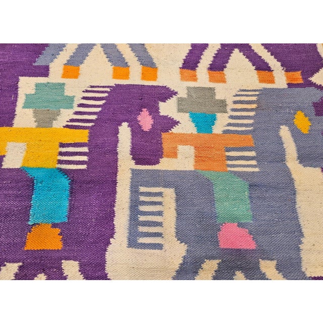 Textile Vintage Southwestern Pictorial Kilim Area Rug, Handwoven Pictorial Design, Lavender & Ivory, 3’ X 5’ For Sale - Image 7 of 10