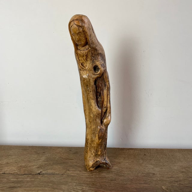 Folk Art Naïve Mary Sculpture in Carved Root Wood, 1800s For Sale - Image 3 of 10
