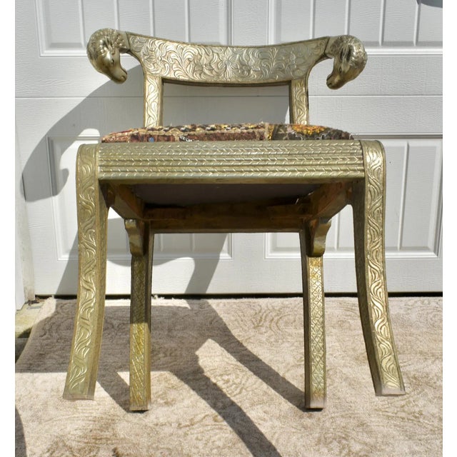 Metal Clad Rams Head Side Chair Anglo Indian Regency Repousse Vintage For Sale - Image 11 of 12