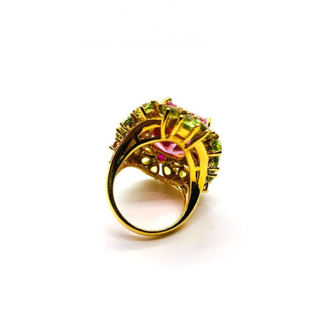 Bochic “Capri” Vintage Ruby & Natural Diamonds Ring Set In 18K Gold & Silver For Sale - Image 10 of 11