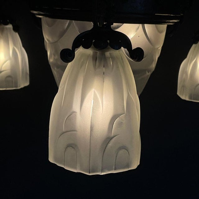 Black Art Deco Chandelier from Dégue, 1930s For Sale - Image 8 of 11