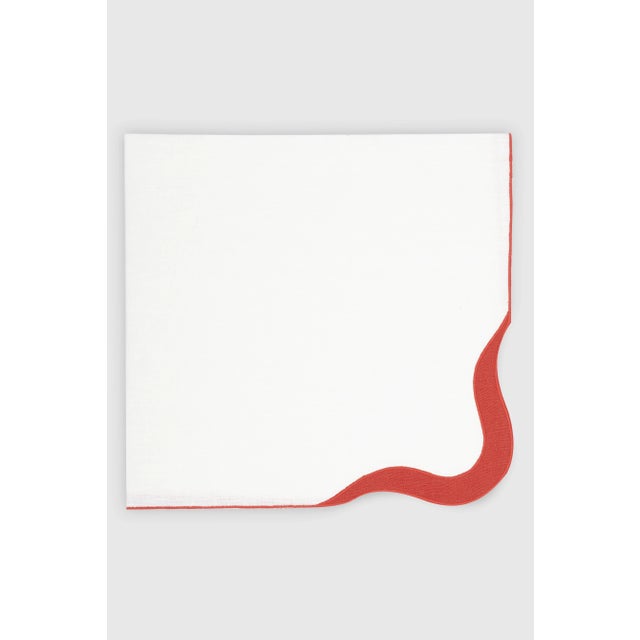 OLAS Blood Orange Embroidered Linen Napkin from Los Encajeros For Sale - Image 4 of 4