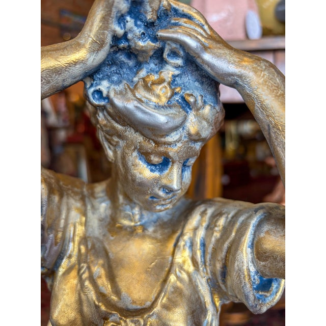 1960s Reproduction Auguste Moreau "Girl Dressing Her Hair" Table Lamp For Sale - Image 11 of 12