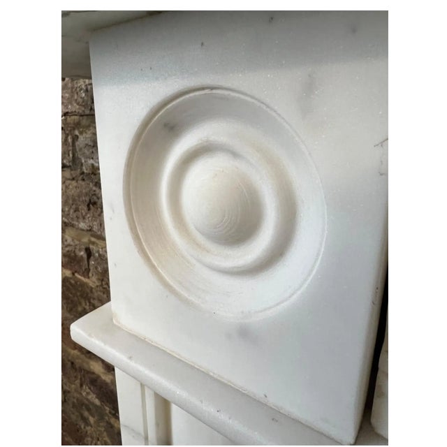 19th Century Carrara Marble Bullseye Fireplace Mantelpiece - Missing Top Shelf Piece For Sale In Houston - Image 6 of 10