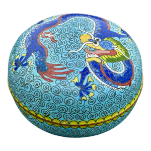 Antique Chinese Imperial Cloisonné Five-Clawed Dragon Box W/ Turquoise Ground