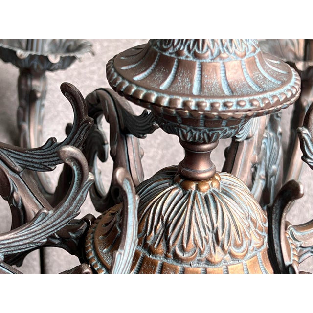 Bronze chandelier 30.5" across X 27" tall Round Probably Bronze (but could be brass) Six Light, Eight Tier Carved French...