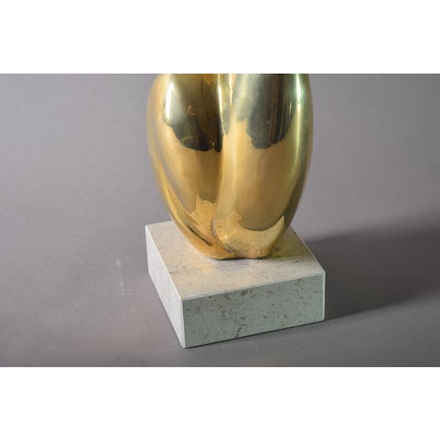 Vintage Brass Musician Sculpture, Abstract Art Deco Style Figure, Travertine Base, 1980s For Sale - Image 6 of 10
