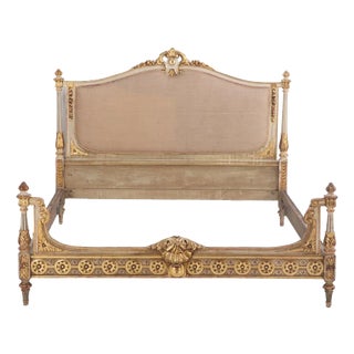 A French Louis XVI Style Painted & Gilded Queen Size Bed, C. 1910. For Sale