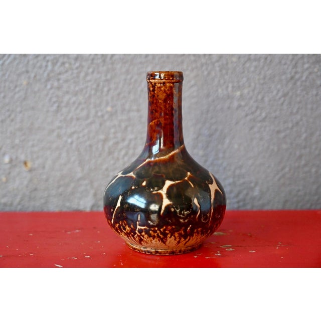 Brown Vintage Stoneware Bottle Vase in Iridescent Brown Glaze, 1960s For Sale - Image 8 of 8